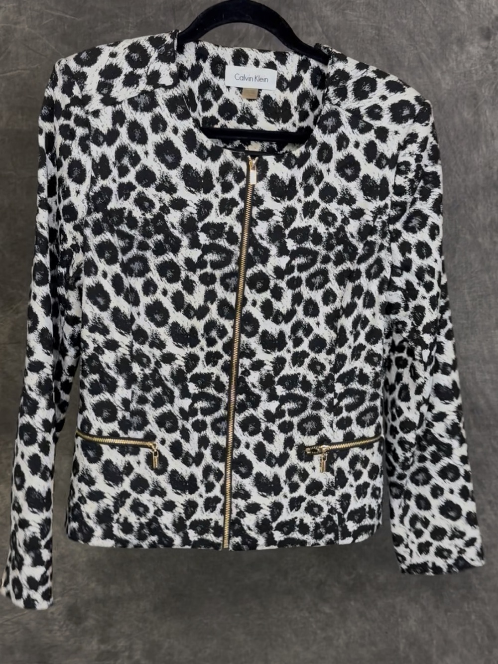 Women's Black & White Leopard Zip-Front Jacket - Picture 3 of 7